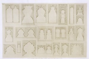 Islámské a maurské návrhy oblouků pro balkóny, okna atd., z „Umění a průmysl“, vydané Delatre, Paříž, 1857